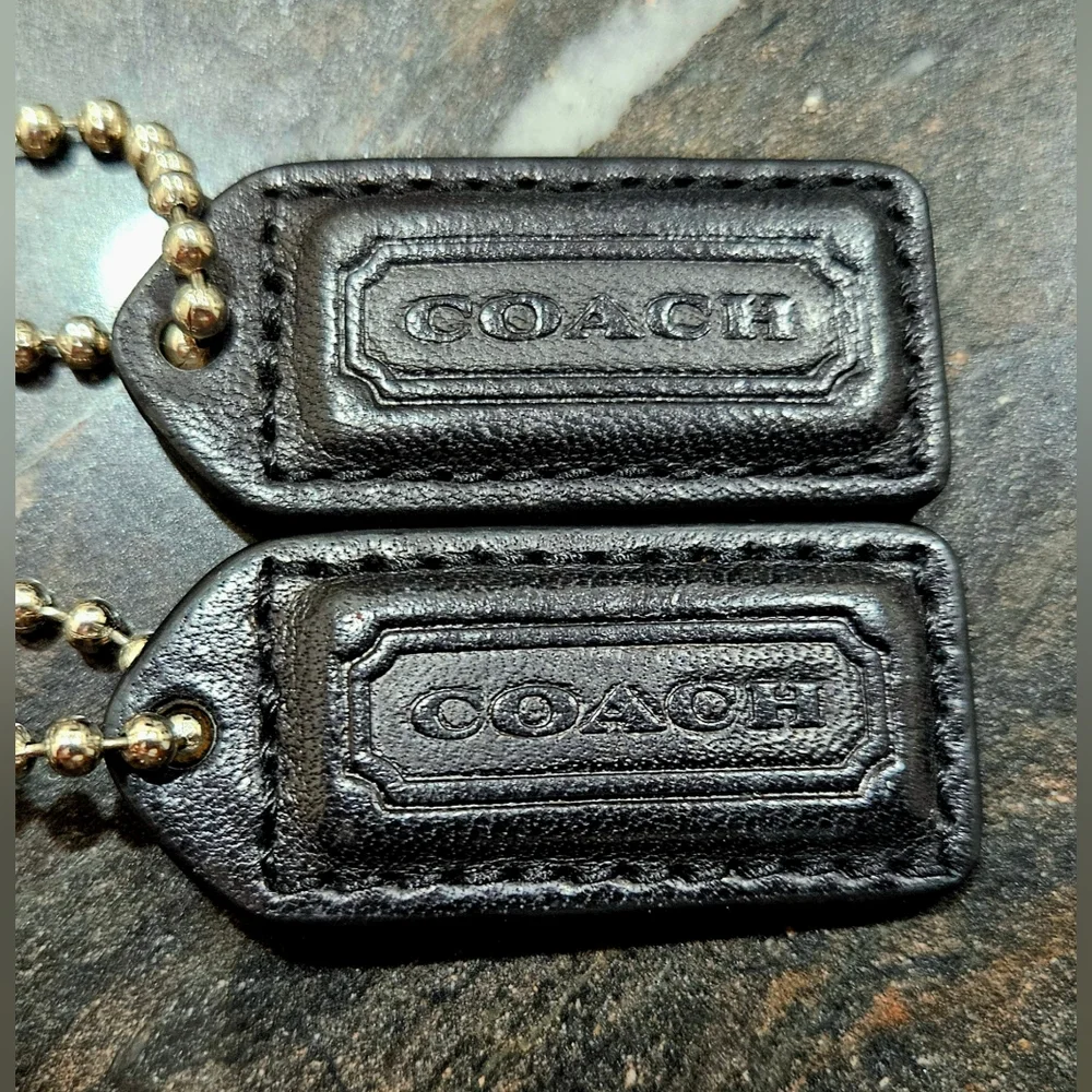 COACH set 2 leather tags Lock 2 keys black silver Vintage VGUC hang keychain